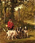 Charles Olivier De Penne A Huntmaster with his Dogs on a Forest Trail painting